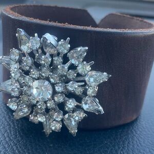 Made in the deep South vintage Brown Cuff Bracelet with Crystal Embellishment